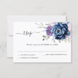 Dusty Blue Paars Navy Lila Blooms Weddenschap RSVP Kaartje