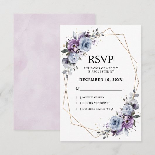 Dusty Blue Paars Navy Lila Blooms Weddenschap RSVP Kaartje (Voorkant / Achterkant)