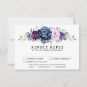 Dusty Blue Paars Navy Lila Blooms Weddenschap RSVP Kaartje (Voorkant)