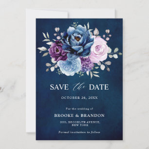 Dusty Blue Paars Navy Lila Blooms Weddenschap Save Save The Date