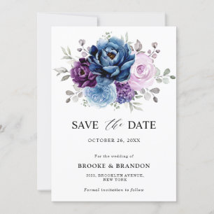 Dusty Blue Paars Navy Lila Blooms Weddenschap Save The Date