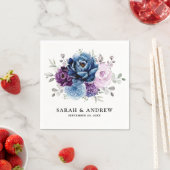 Dusty Blue Paars Navy Lila Blooms Weddenschap Servet (Insitu)