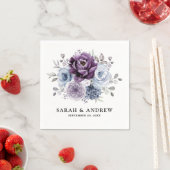 Dusty Blue Paars Navy Lila Blooms Weddenschap Servet (Insitu)