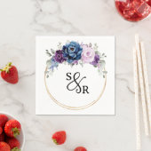 Dusty Blue Paars Navy Lila Blooms Weddenschap Servet (Insitu)