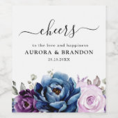 Dusty Blue Paars Navy Lila Blooms Weddenschap Wijn Etiket (Enkel label)