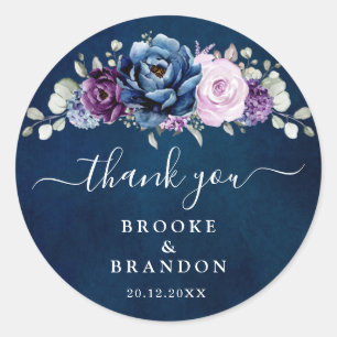 Dusty Blue Paars Navy Lila Blooms Wedding Classi Ronde Sticker