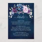 Dusty Blue Paars Navy Lila Blooms Wedding Detail Informatiekaartje (Voorkant)