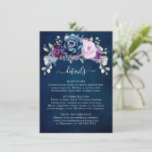 Dusty Blue Paars Navy Lila Blooms Wedding Detail Informatiekaartje (Staand voorkant)