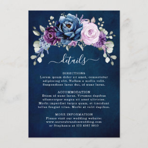 Dusty Blue Paars Navy Lila Blooms Wedding Detail Informatiekaartje