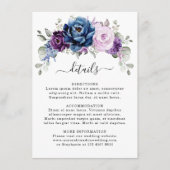 Dusty Blue Paars Navy Lila Blooms Wedding Detail Informatiekaartje (Voorkant)