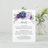 Dusty Blue Paars Navy Lila Blooms Wedding Detail Informatiekaartje (Staand voorkant)