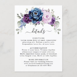 Dusty Blue Paars Navy Lila Blooms Wedding Detail Informatiekaartje