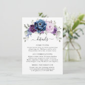 Dusty Blue Paars Navy Lila Blooms Wedding Detail Informatiekaartje (Staand voorkant)