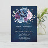 Dusty Blue Paars Navy Lila Blooms Wedding Elegan Kaart (Staand voorkant)