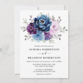 Dusty Blue Paars Navy Lila Blooms Wedding Elegan Kaart (Voorkant)