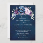 Dusty Blue Paars Navy Lila Blooms Wedding Invita Kaart (Voorkant)