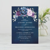 Dusty Blue Paars Navy Lila Blooms Wedding Invita Kaart (Staand voorkant)
