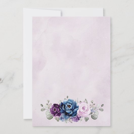 Dusty Blue Paars Navy Lila Blooms Wedding Invita Kaart (Achterkant)