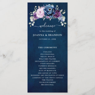 Dusty Blue Paars Navy Lila Blooms Wedding Progra Programmakaart