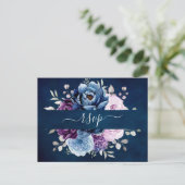 Dusty Blue Paars Navy Lila Blooms Wedding RSVP Briefkaart (Staand voorkant)