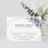 Dusty Blue Paars Navy Lila Blooms Wedding RSVP C (Staand voorkant)
