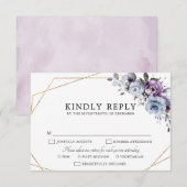 Dusty Blue Paars Navy Lila Blooms Wedding RSVP C (Voorkant / Achterkant)