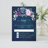 Dusty Blue Paars Navy Lila Blooms Wedding RSVP C (Staand voorkant)