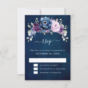 Dusty Blue Paars Navy Lila Blooms Wedding RSVP C