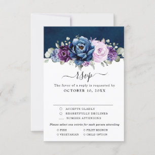 Dusty Blue Paars Navy Lila Blooms Wedding RSVP C