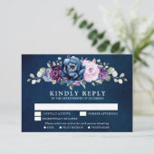 Dusty Blue Paars Navy Lila Blooms Wedding RSVP C (Staand voorkant)