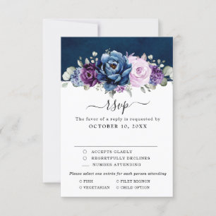 Dusty Blue Paars Navy Lila Blooms Wedding RSVP C Kaartje