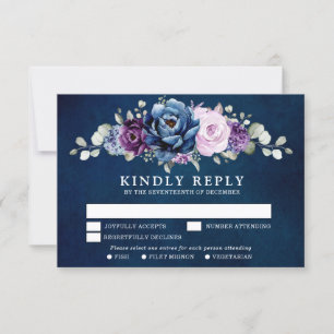 Dusty Blue Paars Navy Lila Blooms Wedding RSVP C Kaartje