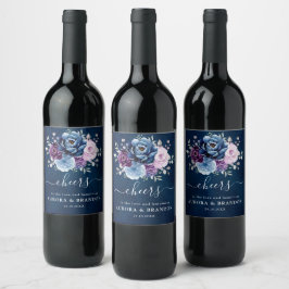 Dusty Blue Paars Navy Lila Blooms Wedding Wine L Wijn Etiket