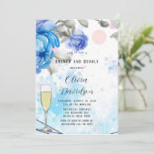 Dusty Blue Paars Peony Flora Brunch en Bubble Kaart (Staand voorkant)