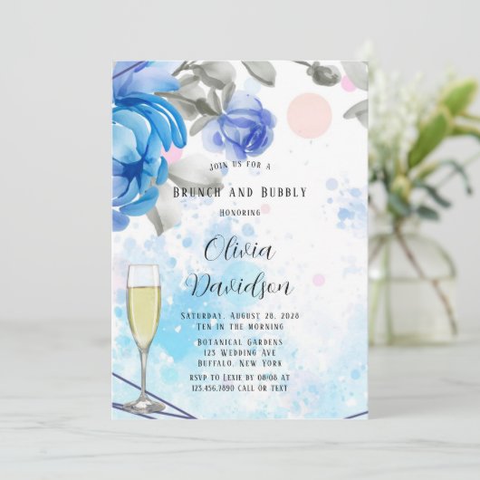 Dusty Blue Paars Peony Flora Brunch en Bubble Kaart (Staand voorkant)