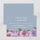 Dusty Blue Paars Pink Floral Wedding RSVP Kaart (Voorkant / Achterkant)