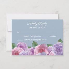 Dusty Blue Paars Pink Floral Wedding RSVP Kaart