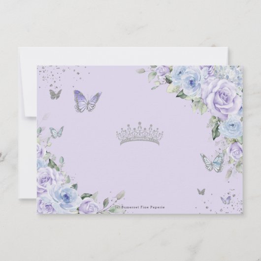 Dusty Blue Paarse Floral Silver Quinceañera 16e Save The Date (Achterkant)