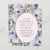 Dusty Blue Paarse Waterverf Floral Bridal Kaart (Voorkant / Achterkant)