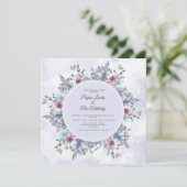 Dusty Blue Paarse Waterverf Floral Wedding Kaart (Staand voorkant)