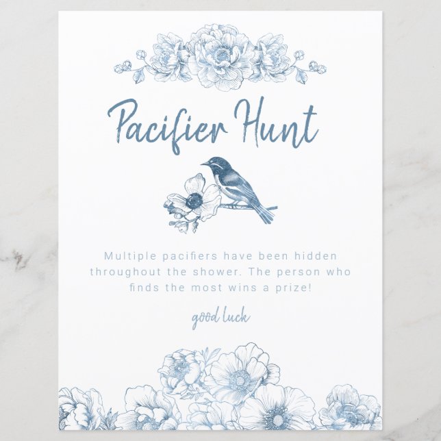 Dusty Blue Pacifier Hunt Baby shower Spelbord (Voorkant)