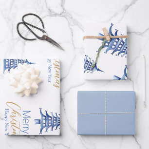 Dusty Blue Pagoda Inpakpapier Vel