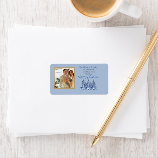 Dusty Blue Pagoda Kerstbomen 1-Foto Etiket (Insitu)