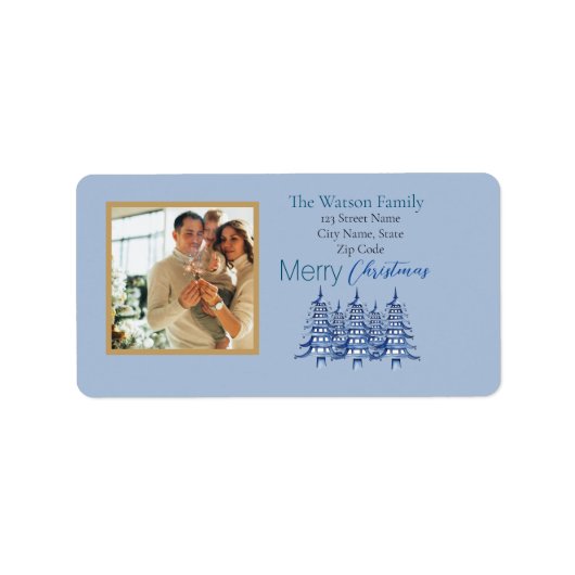 Dusty Blue Pagoda Kerstbomen 1-Foto Etiket (Voorkant)