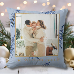 Dusty Blue Pagoda Merry Christmas Tree 1-Foto Kussen