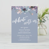 Dusty Blue Painted Floral Celebrate met ons Kaart (Staand voorkant)