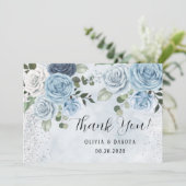 Dusty Blue Painted Floral Weddenschap Dank je kaar Kaart (Staand voorkant)