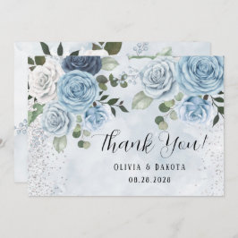 Dusty Blue Painted Floral Weddenschap Dank je kaar Kaart