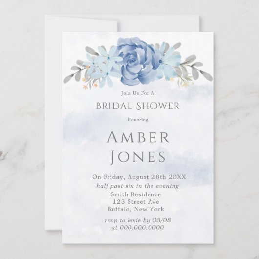 Dusty Blue Painted Peony Bridal Shower Kaart (Voorkant)