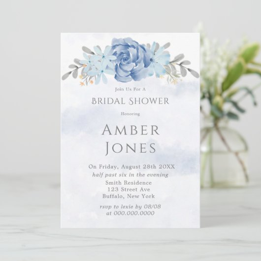 Dusty Blue Painted Peony Bridal Shower Kaart (Staand voorkant)